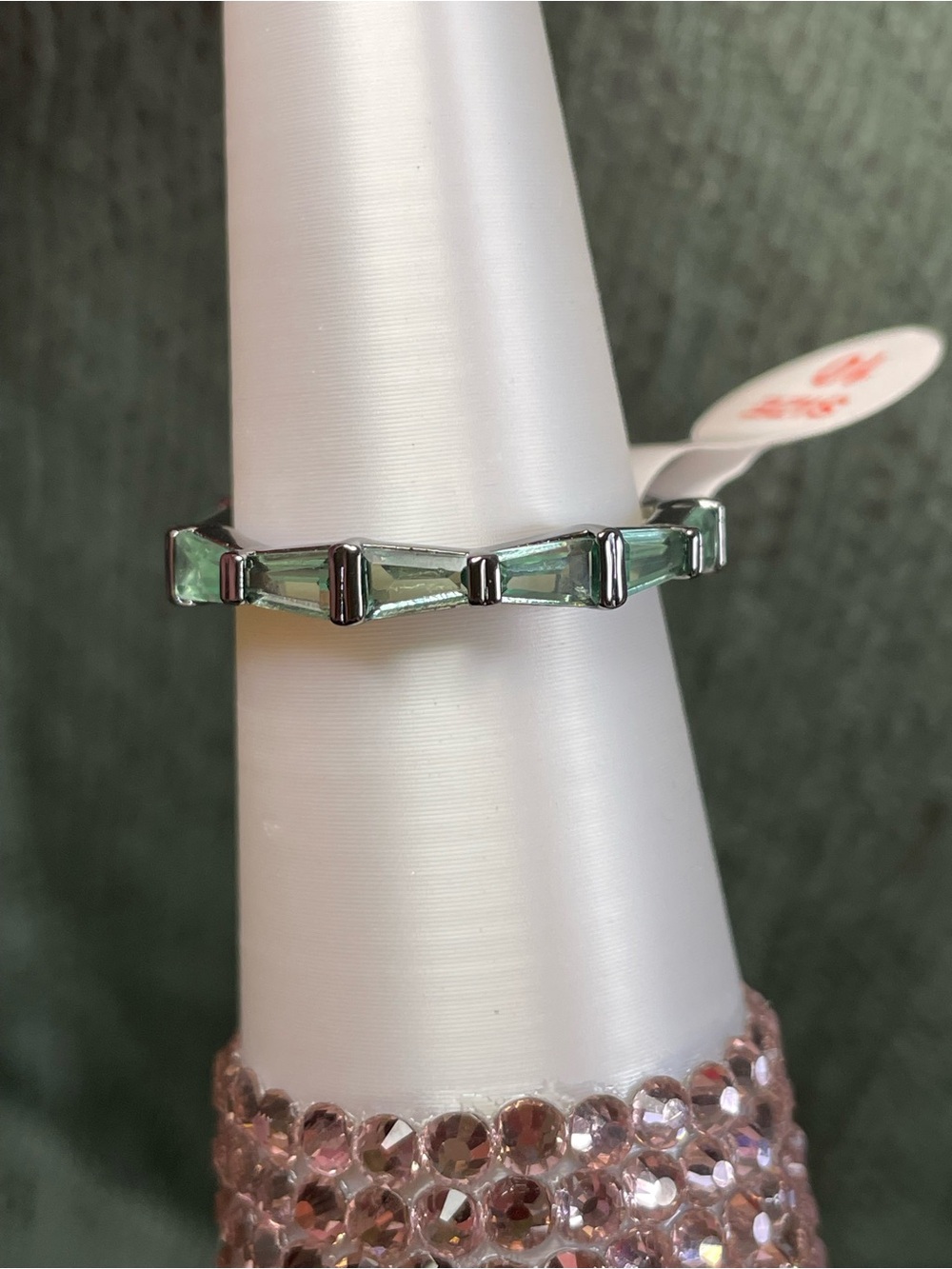 Bomb Party "Ribbon Bow Band" RG94952 Light Emerald on Hematite Size 10